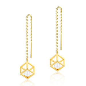 Pearl Love Rubik's Cube Bar Threader Earrings